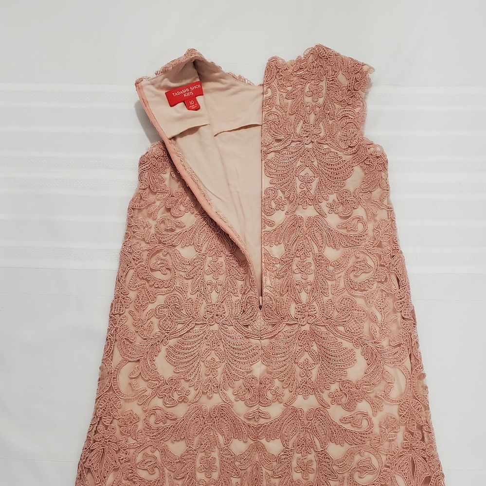 TADASHI SHOJI Girls Honeysuckle Corded Lace Dress Dusty Pink - Picture 6 of 10